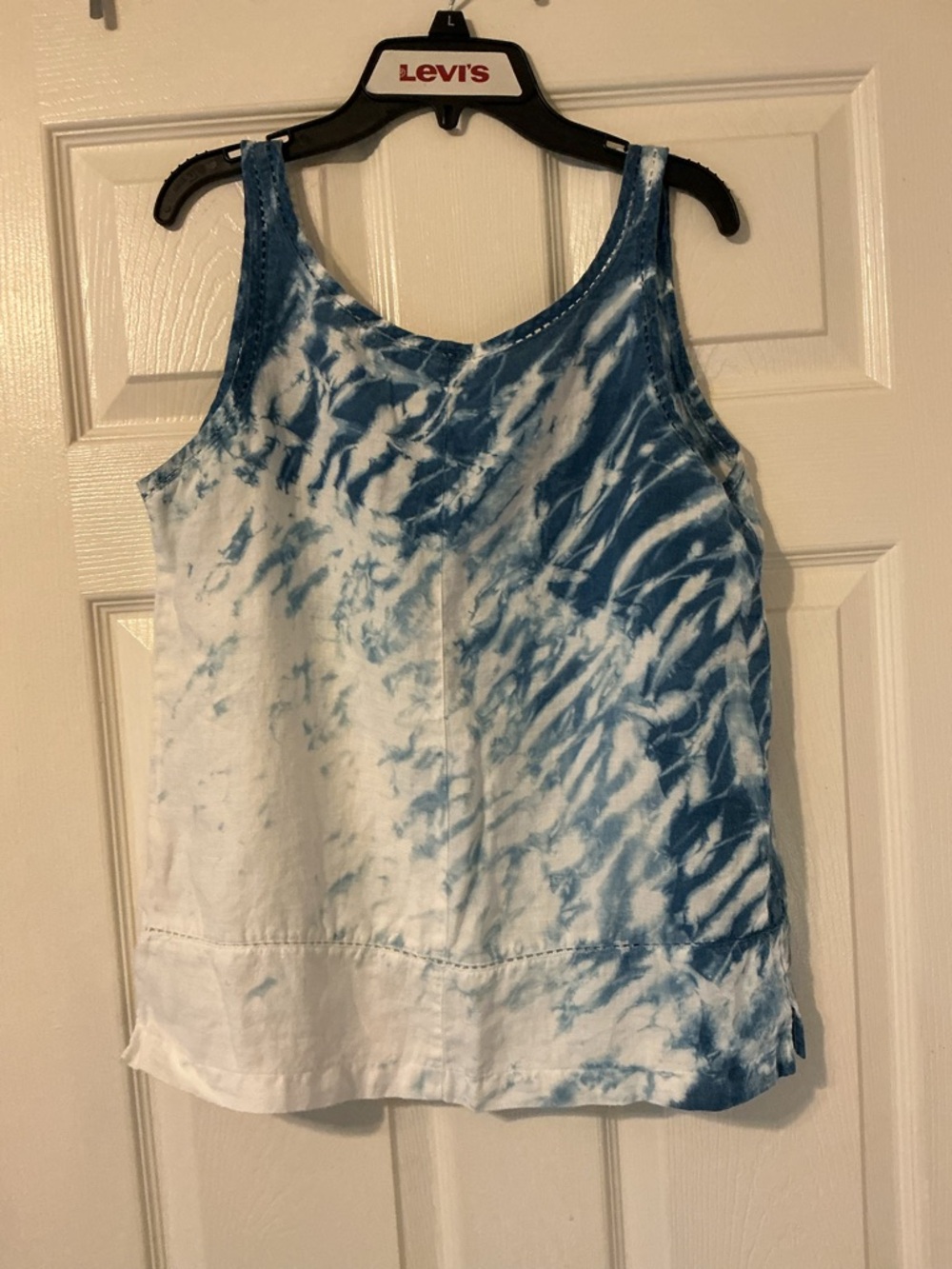 Citron Bleu Blue Tie Dye Tank Top Linen Relaxed Boho M - Picture 8 of 11